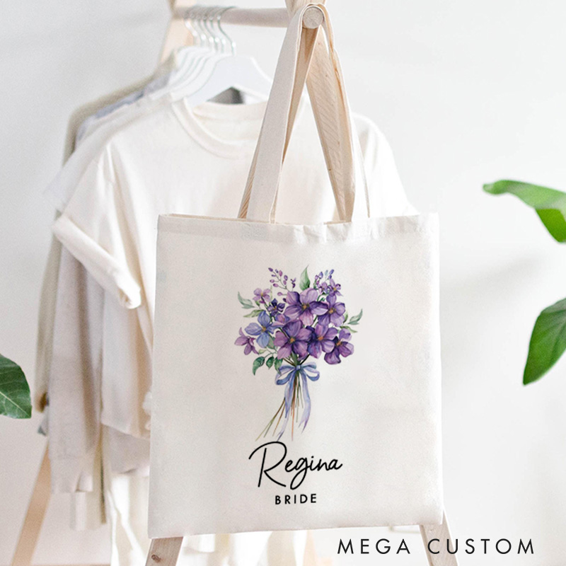 Personalized Bridesmaid Birth Flower Canvas Tote Bag Bride Month Flower Wedding Beach Tote Bag Maid of Honor Bachelorette Party Bridal Shower Gift