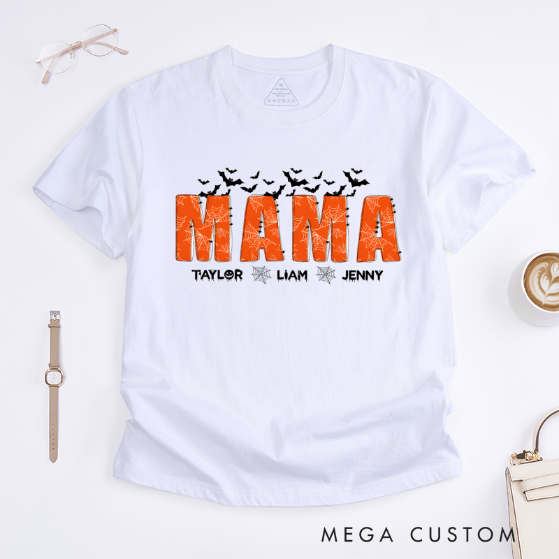 Personalized Halloween Strange Mom Theme Spider Web and Bat Pattern Design Classic T-shirt