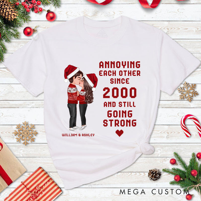 Personalized Christmas Hugging Kissing Couple T-Shirt Xmas Gift Shirt for Him Her Christmas Couple Top Cloth