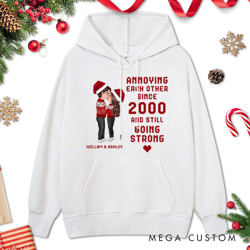 Personalized Christmas Hugging Kissing Couple Hoodie Xmas Gift Shirt for Him Her Christmas Couple Top Cloth