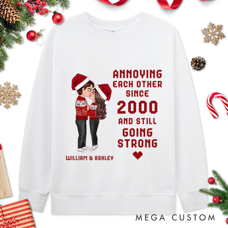 Personalized Christmas Hugging Kissing Couple Sweatshirt Xmas Gift Sweatshirt for Him Her Christmas Couple Top Cloth