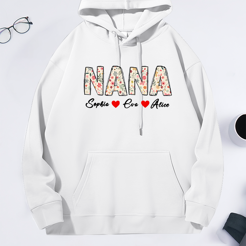 Personalized Classic Hoodie Floral Nana Design Happy Family Theme 