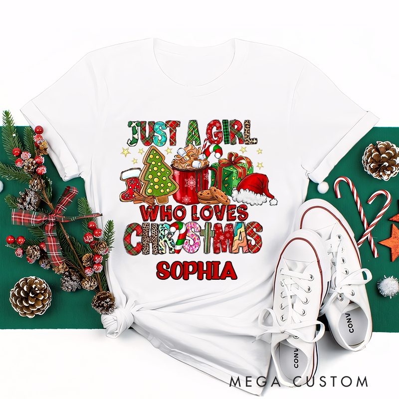 Personalized Name Classic T-Shirt Just a Girl Who Loves Christmas T-Shirt