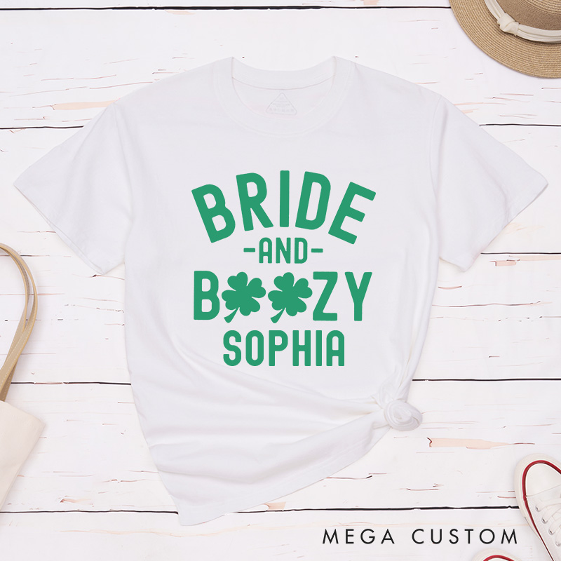 Personalized Bride and Boozy St Patrick's Day Matching T-Shirt Bridesmaid Bad and Boozy T-Shirt Bride's Crew T-Shirt Wedding Bachelorette Party Gift