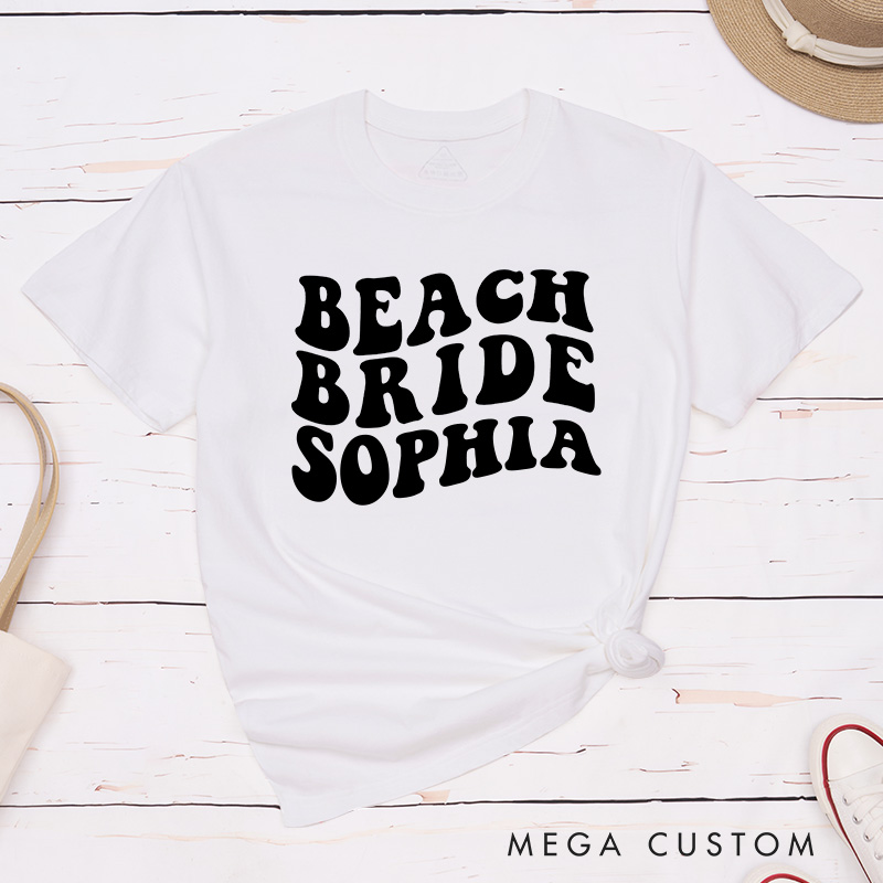 Personalized Beach Bride Matching T-Shirt Bridesmaid Beach Babe T-Shirt Maid of Honor T-Shirt Wedding Bachelorette Party Gift