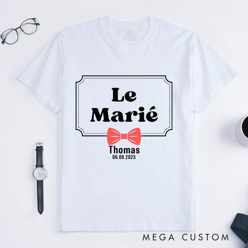 Personalized "Team Du Marié" And "Le Marié" Bachelor Party T-Shirt Set Elegant Bow Tie Designed Shirt for Groom Club Party Favor fops For Men