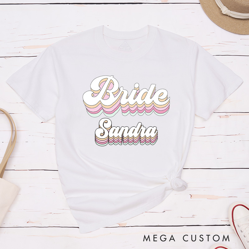 Personalized 3D-Style Bride with Name Matching T-Shirt Bridesmaid T-Shirt Babe Wedding T-Shirt Bachelorette Party T-Shirt Hen Party Gift