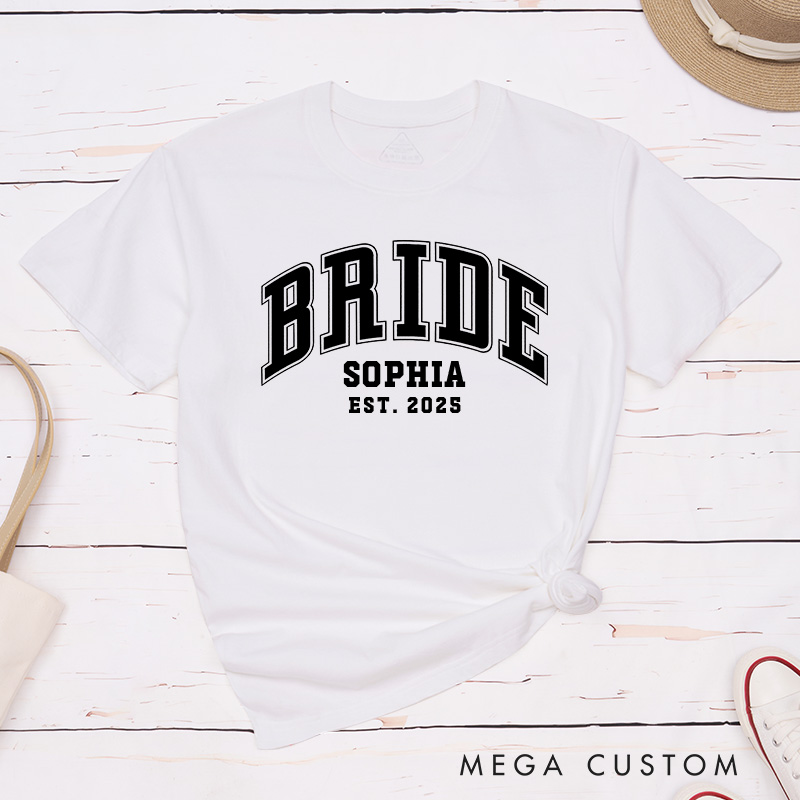 Personalized Varsity-Style Bride Matching T-Shirt Mrs. Bride T-Shirt Wedding Hen Party T-Shirt Bachelorette Party Gift