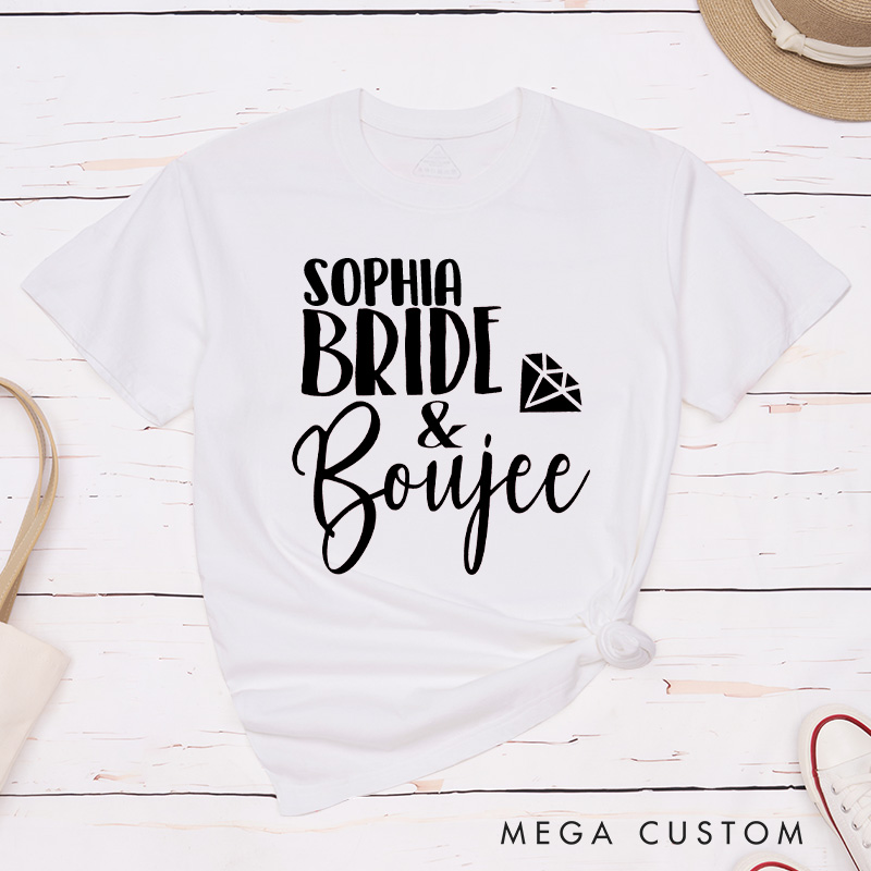 Personalized Bride and Boujee with Diamond Matching T-Shirt Bridesmaid Bach and Boozie with Wine T-Shirt Wedding Team Bride Bachelorette Party Gift