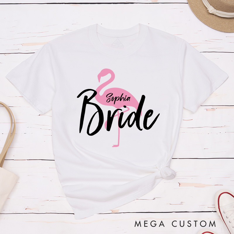 Personalized Bride Flamingo Matching T-Shirt Bride's Flock T-Shirt Bridesmaid Wedding T-Shirt Bachelorette Party Gift