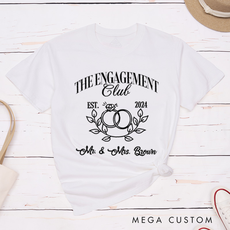 Personalized Fiancee Classic Engagement Club with Intertwined Rings and Leaves Engagement Couple Classic T-Shirt