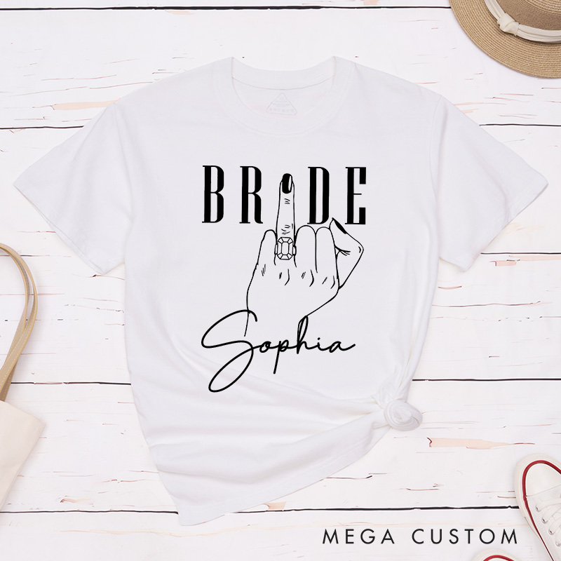 Personalized Minimalist Bride Hand with Ring Matching T-Shirt Mrs. Bride T-Shirt Wedding Day T-Shirt Bachelorette Party Gift