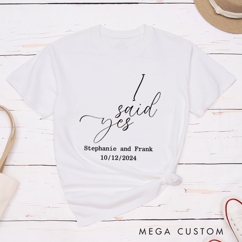 Personalized Minimalist I Asked and I Said Yes Engagement Announcement Matching Engagement Couple Classic T-Shirt