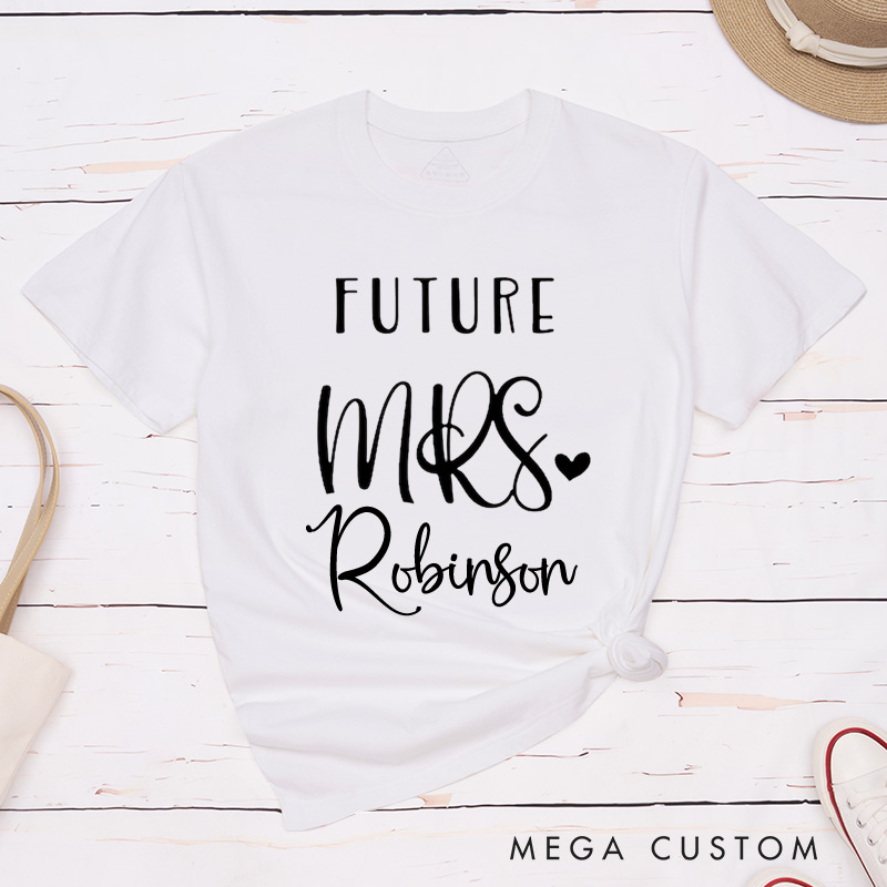 Personalized Playful Lucky Mr and Future Mrs with Heart Matching Engagement Couple Classic T-Shirt