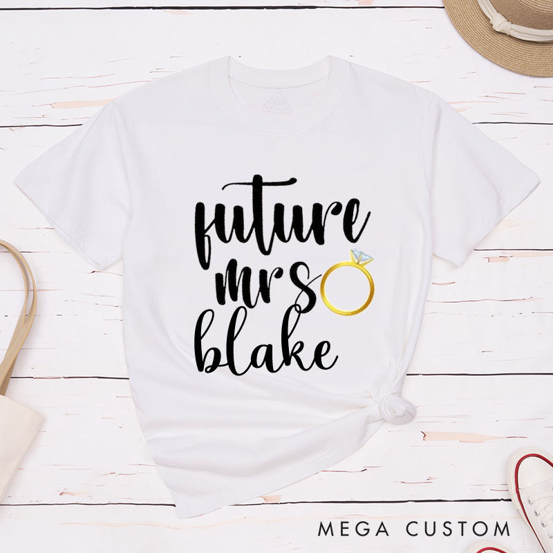 Personalized Playful Lucky Mr and Future Mrs with Rings Matching Engagement Couple Classic T-Shirt