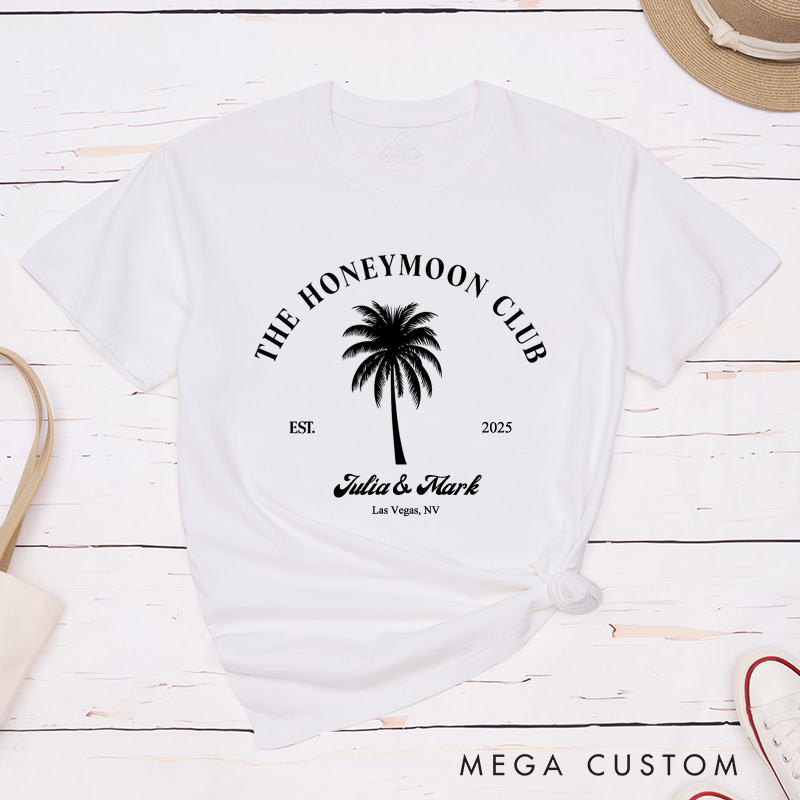 Personalized Tropical The Honeymoon Club with Palm Tree Matching Honeymoon Couple Classic T-Shirt