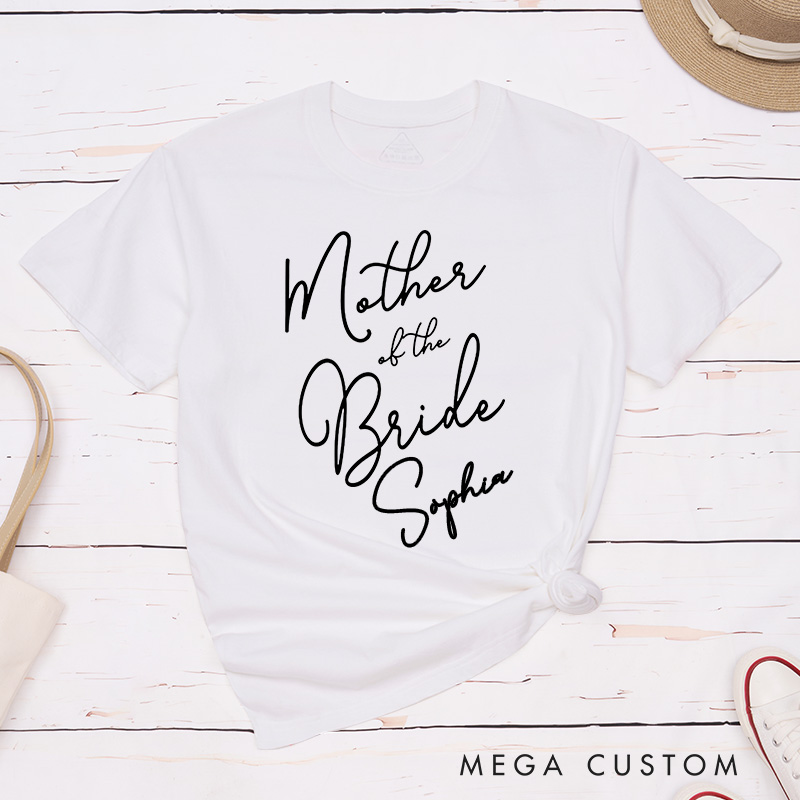 Personalized Mother of the Bride Matching T-Shirt Mother of the Groom T-Shirt with Name MOB MOG Wedding Day T-Shirt Bachelorette Party Gift