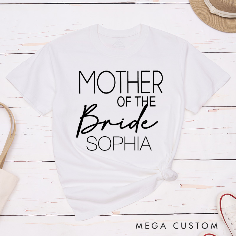 Personalized Minimalist Mother of the Bride Matching T-Shirt Mother of the Groom T-Shirt with Name MOB MOG Wedding Day T-Shirt Bachelorette Party Gift