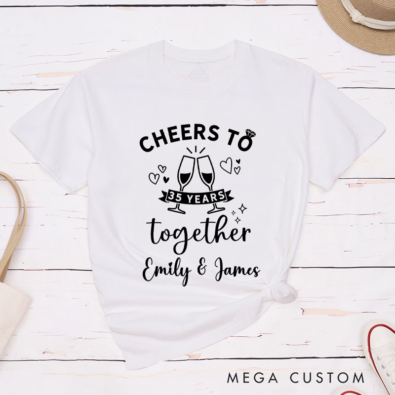 Personalized 35th Anniversary T-Shirt 35 Years Champagne Cheers Anniversary Shirts Couple Anniversary Gift T-Shirts for Husband Wife