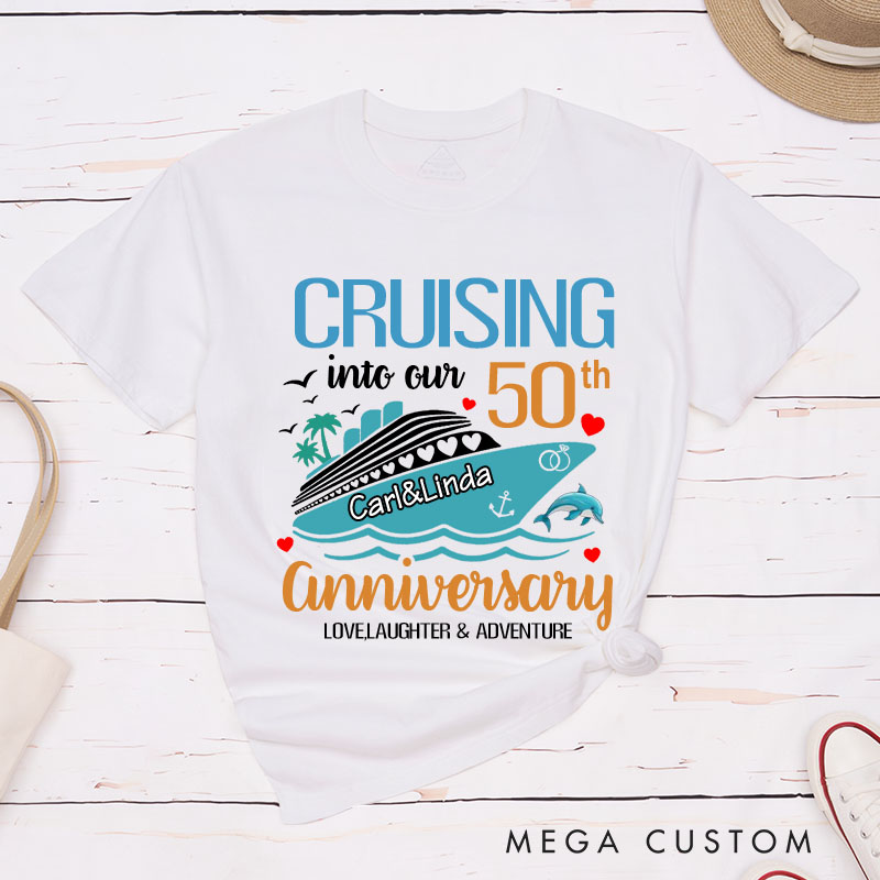Personalized Couple 50th Anniversary T-Shirt Cruising into Our 50th Anniversary Shirts Cheers to 50 Years T-Shirts for Husband Wife