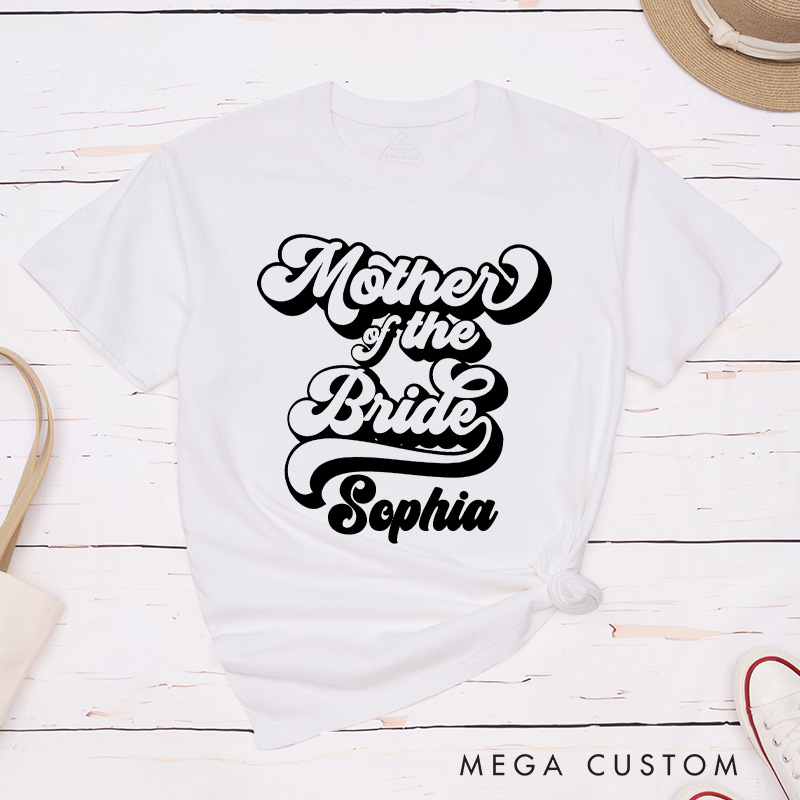 Personalized Vintage Mother of the Bride Matching T-Shirt with Name Classic Mother of the Groom T-Shirt MOB MOG Wedding Day T-Shirt Bachelorette Party Gift