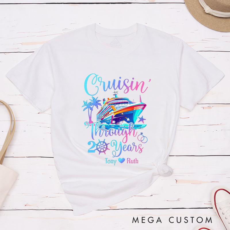 Personalized Couple Cruisin' Through 20 Years Anniversary T-Shirt Wife Husband Vibrant Anniversary T-Shirts for Him Her