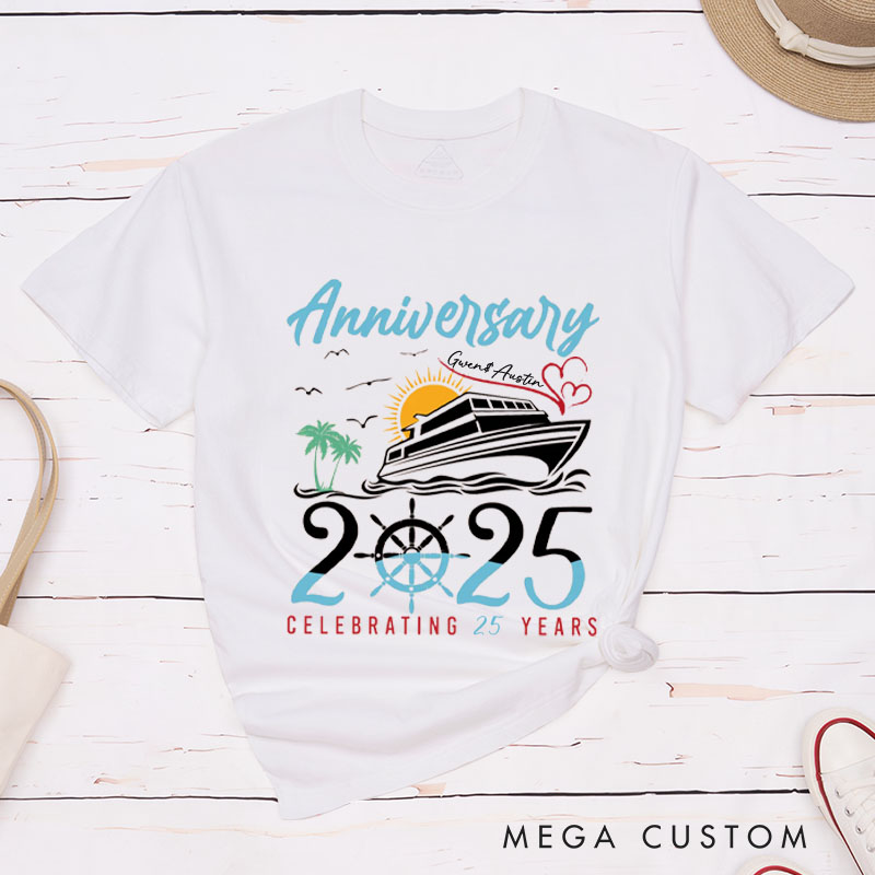 Personalized Couple 25th Cruisin Anniversary T-Shirt Celebrating 25 Years Anniversary T-Shirts for Husband Wife Cruisin Gift Tees
