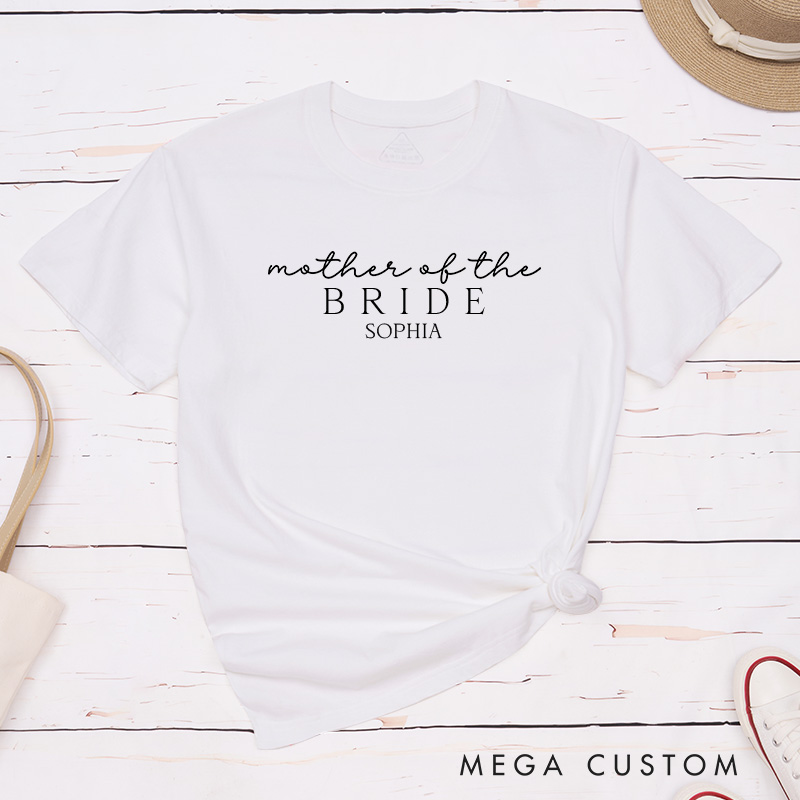 Personalized Elegant Mother of the Bride Matching T-Shirt with Name Mother of the Groom T-Shirt MOB MOG Wedding Day T-Shirt Bachelorette Party Gift