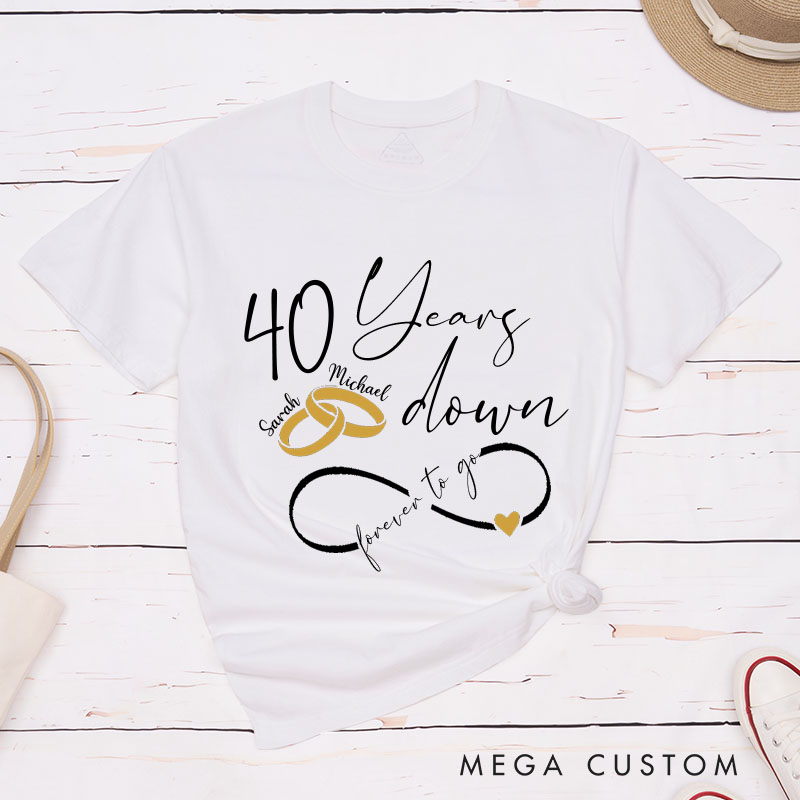 Personalized Couple 40th Anniversary T-Shirt 40 Years Down, Forever to Go T-Shirts Anniversary Pronouncement Shirt for Husband Wife