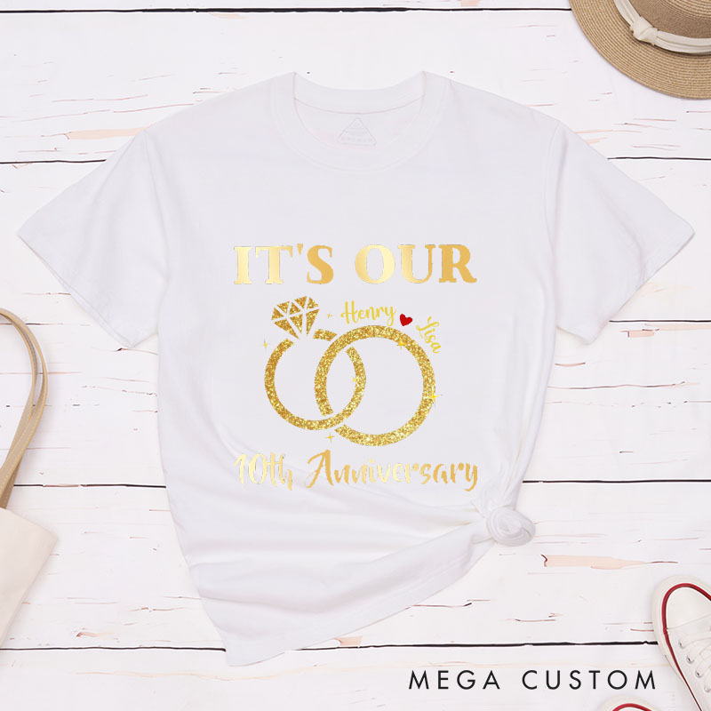 Personalized Couple 10th Anniversary T-Shirt It's Our 10th Anniversary T-Shirts Golden Celebration Anniversary Shirt for Husband Wife