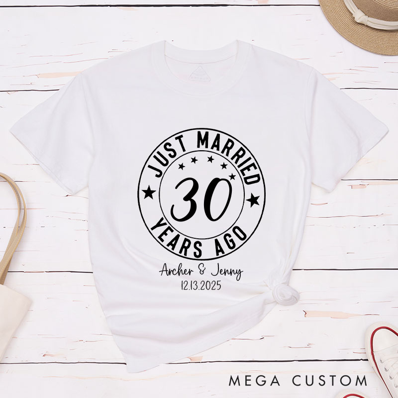 Personalized Couple 30th Anniversary T-Shirt Just Married 30 Years Ago Anniversary Stamp Shirts Anniversary Tee for Wife Husband
