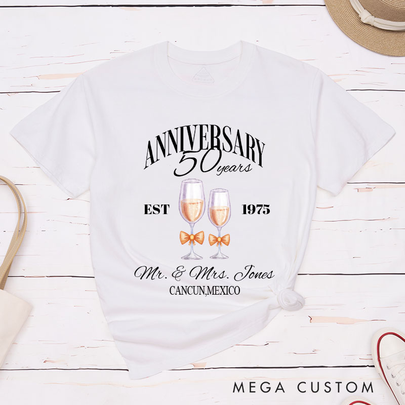 Personalized Couple 50th Anniversary T-Shirt 50th Anniversary Celebration T-Shirt Golden Years Anniversary Gift Tees for Wife Husband 