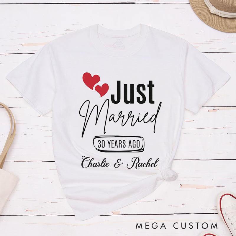 Personalized Couple 30th Anniversary T-Shirt Just Married 30 Years Ago T-Shirt Anniversary Gift Tees for Wife Husband 