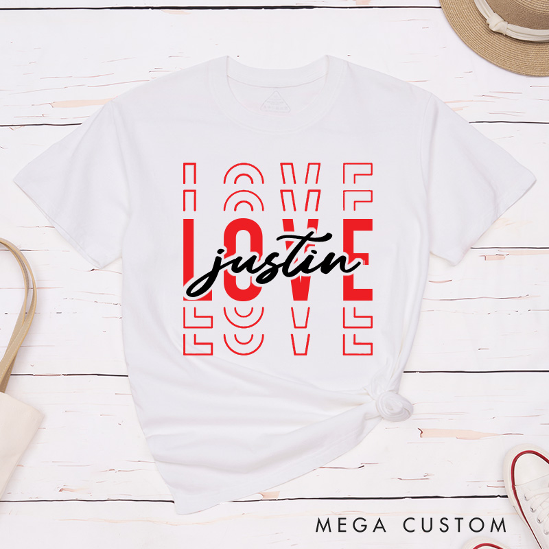 Personalized Couple Love Him and Love Her Matching T-Shirt Valentine's Day T-Shirt for Husband Wife Boyfriend Girlfriend Gift for Hubby Wifey