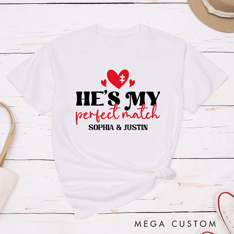 Personalized Couple She's My Perfect Match Matching T-Shirt Valentine's Day He's My Perfect Match T-Shirt for Husband Wife Boyfriend Girlfriend Gift