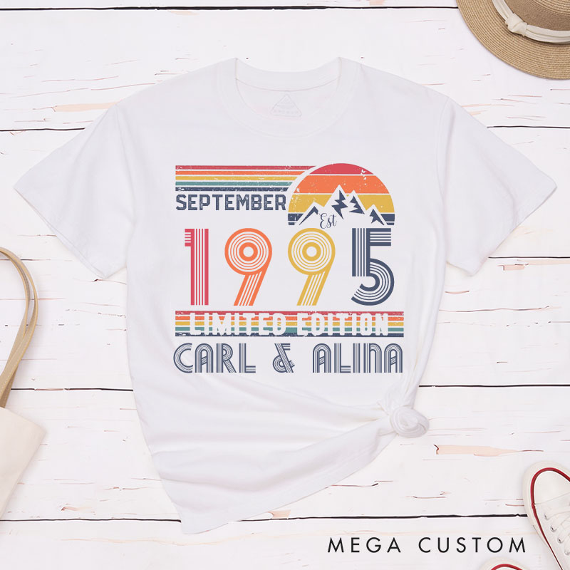 Personalized Couple 30th Anniversary T-Shirt Limited Edition 1995 - Anniversary Retro T-Shirt Wife Husband 30th Anniversary Tees for Couple