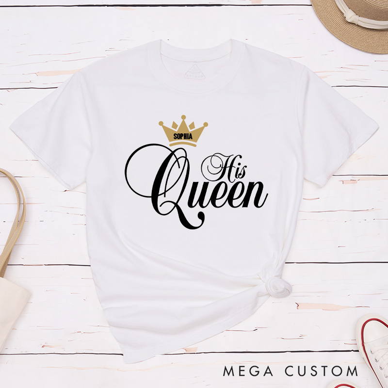 Personalized Couple Her King His Queen with Crown Matching T-Shirt Valentine's Day T-Shirt for Husband Wife Boyfriend Girlfriend Gift for Hubby Wifey