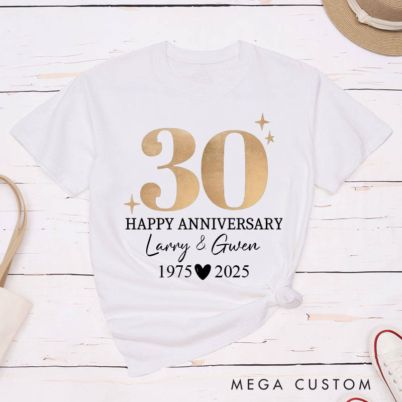 Personalized Fun Couple 30th Anniversary T-Shirt Elegant Golden Celebration 30 Years Anniversary T-Shirt Wife Husband Anniversary Tees