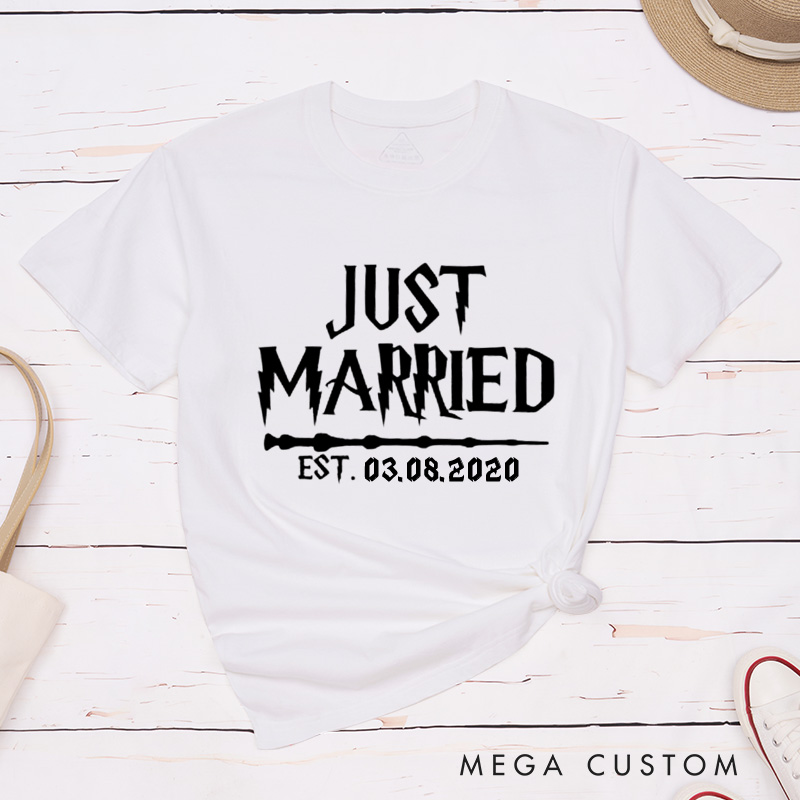 Personalized Just Married with Date Matching Wedding Couple Classic T-Shirt