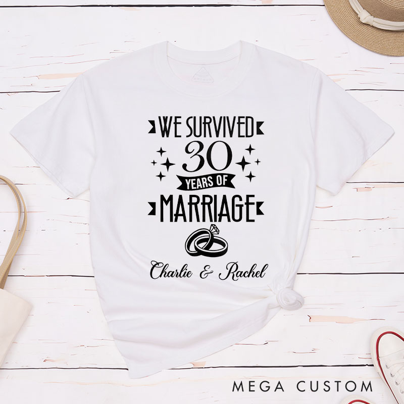 Personalized Couple 30th Anniversary T-Shirt We Survived 30 Years of Marriage Anniversary Funny Wife Husband Anniversary Tees