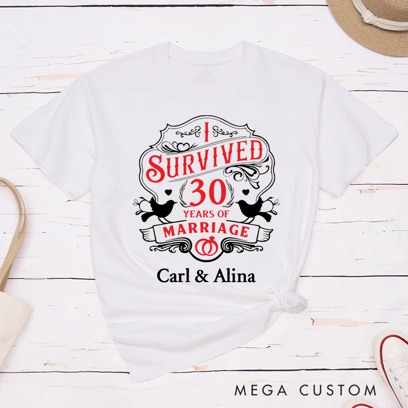 Personalized Couple 30th Cruise Anniversary T-Shirt I Survived 30 Years of Marriage Anniversary Vintage Wife Husband Anniversary Tees
