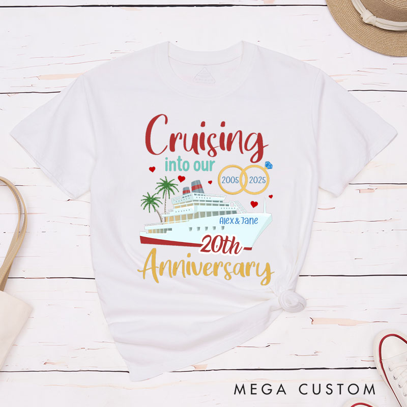 Personalized Couple 20th Cruise Anniversary T-Shirt Cruising into Our 20th Anniversary Shirt Romantic Celebration Anniversary Tees