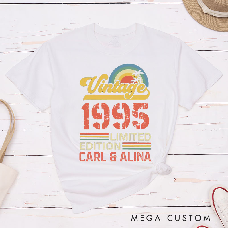 Personalized Couple 30th Cruise Anniversary T-Shirt Vintage 1995 Limited Edition Anniversary Shirt Retro Sunset Anniversary Tees