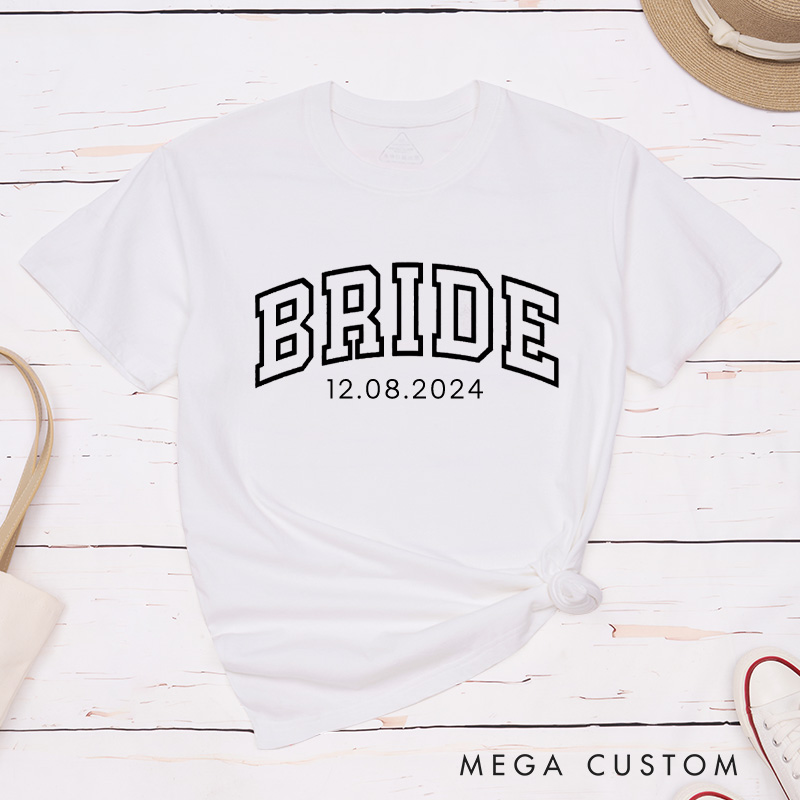 Personalized Varsity-Inspired Bride and Groom with Date Matching Wedding Couple Classic T-Shirt