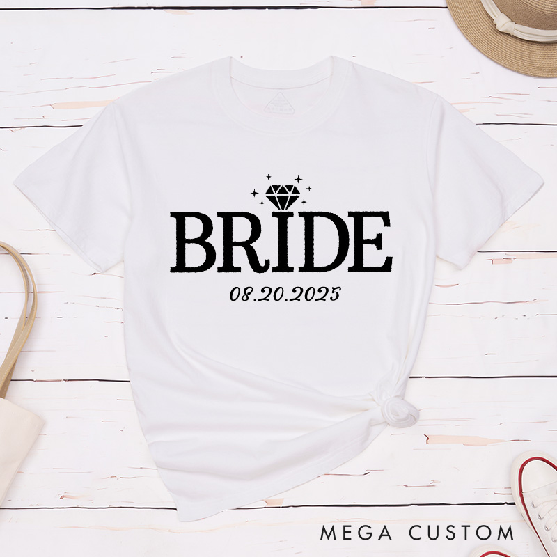 Personalized Elegant Bride and Groom with Rings Matching Wedding Couple Classic T-Shirt