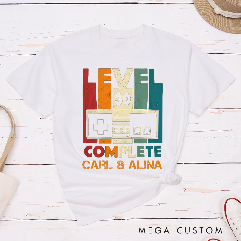 Personalized Couple 30th Anniversary T-Shirt Level 30 Complete Funny Gaming Anniversary Shirt Vintage Couple T-Shirts for Husband Wife