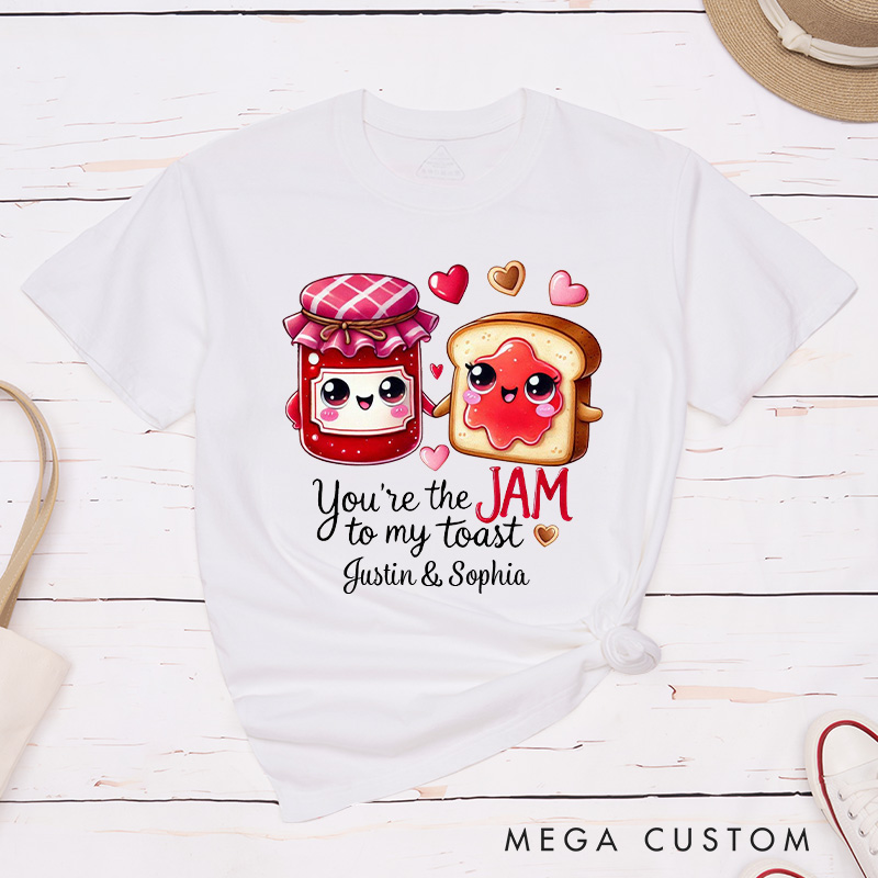 Personalized Couple You're the Jam to My Toast Matching T-Shirt Valentine's Day T-Shirt for Husband Wife Boyfriend Girlfriend Gift for Hubby Wifey