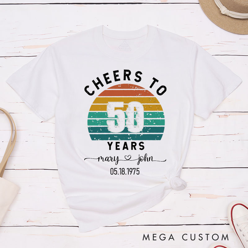 Personalized Couple 50th Anniversary T-Shirt Retro Cheers to 50 Years Anniversary Shirt Vintage Couple T-Shirts for Husband Wife
