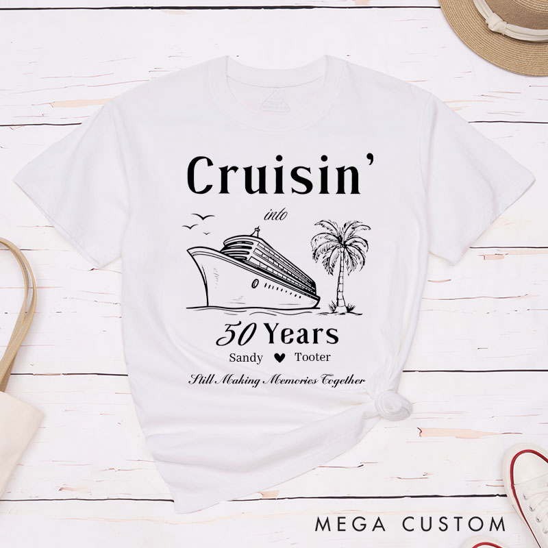 Personalized Couple 50th Anniversary T-Shirt Cruisin' into 50 Years Romantic Anniversary Shirts Vintage Couple T-Shirts for Husband Wife