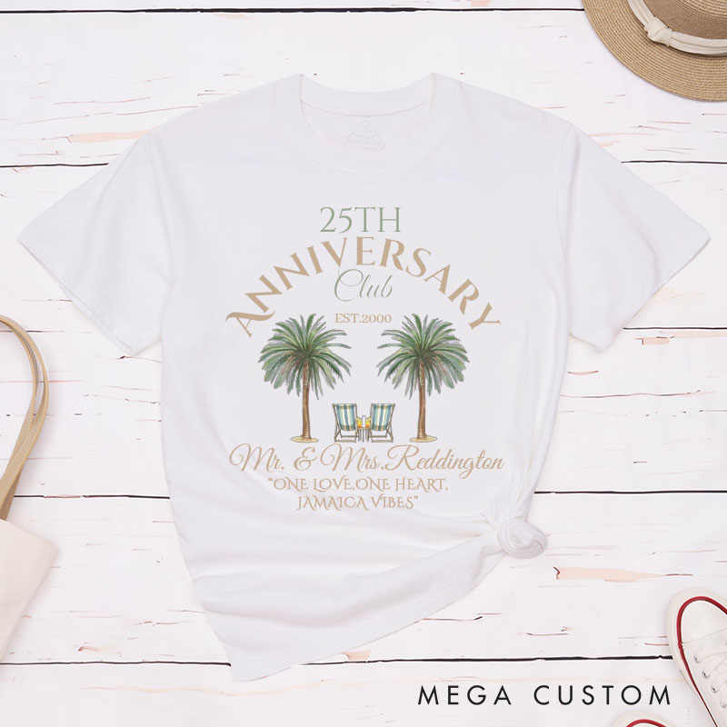 Personalized Couple 25th Anniversary T-Shirt Tropical Celebration 25th Anniversary Shirts Couple T-Shirts for Husband Wife